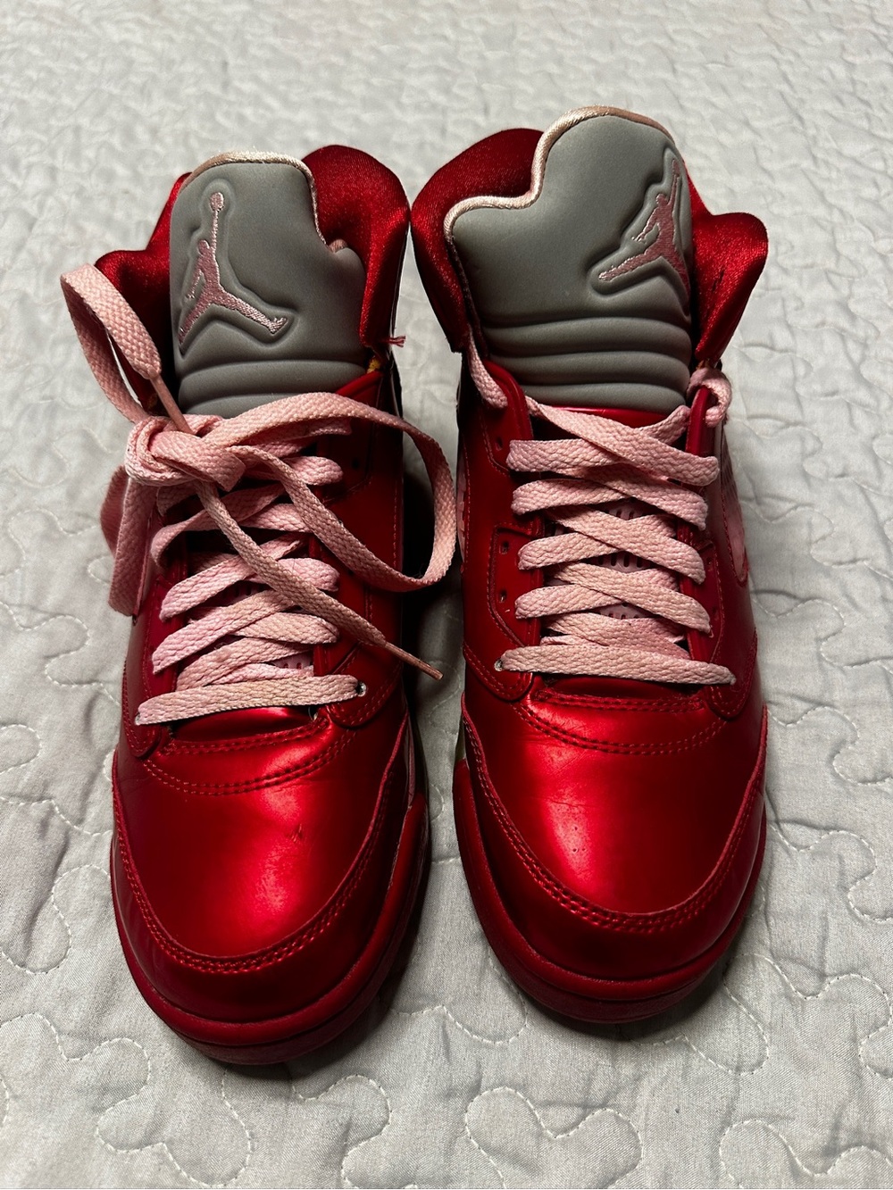 Jordan 5 Valentine Metallic Red High-Top Sneakers with Pink Laces